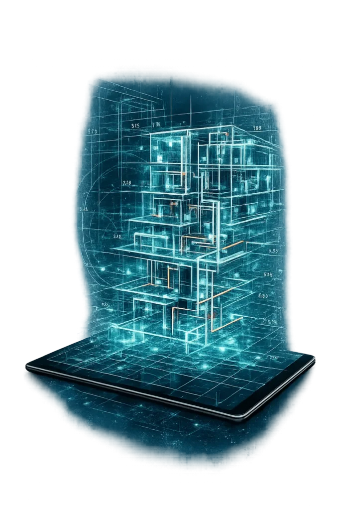מודל דיגיטלי של מבנה תלת ממדי על גבי טאבלט